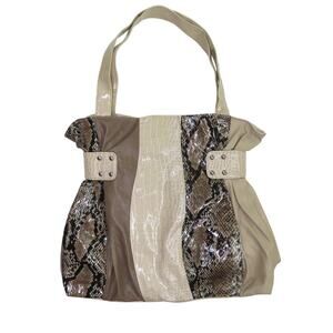 Y2K Vintage Snakeskin Faux Leather Beige Shoulder Bag Colorblock